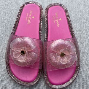 Kate Spade, New York pink with clear glittery slides, rubber, top flower, 7